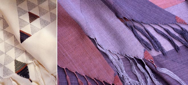 Details of handwoven silk scarves